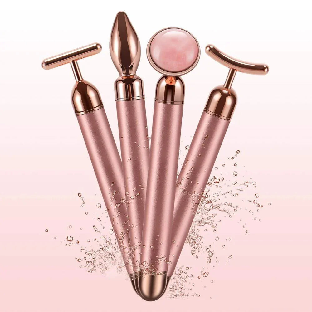 4 in 1 Vibrating Rose Quartz Face Roller - PulsePrime