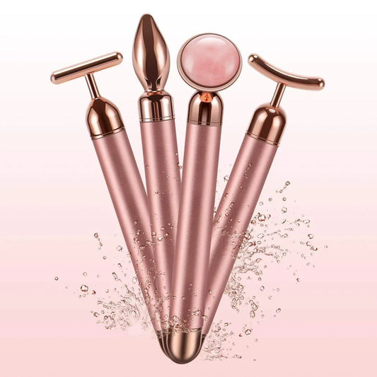 4 in 1 Vibrating Rose Quartz Face Roller - PulsePrime