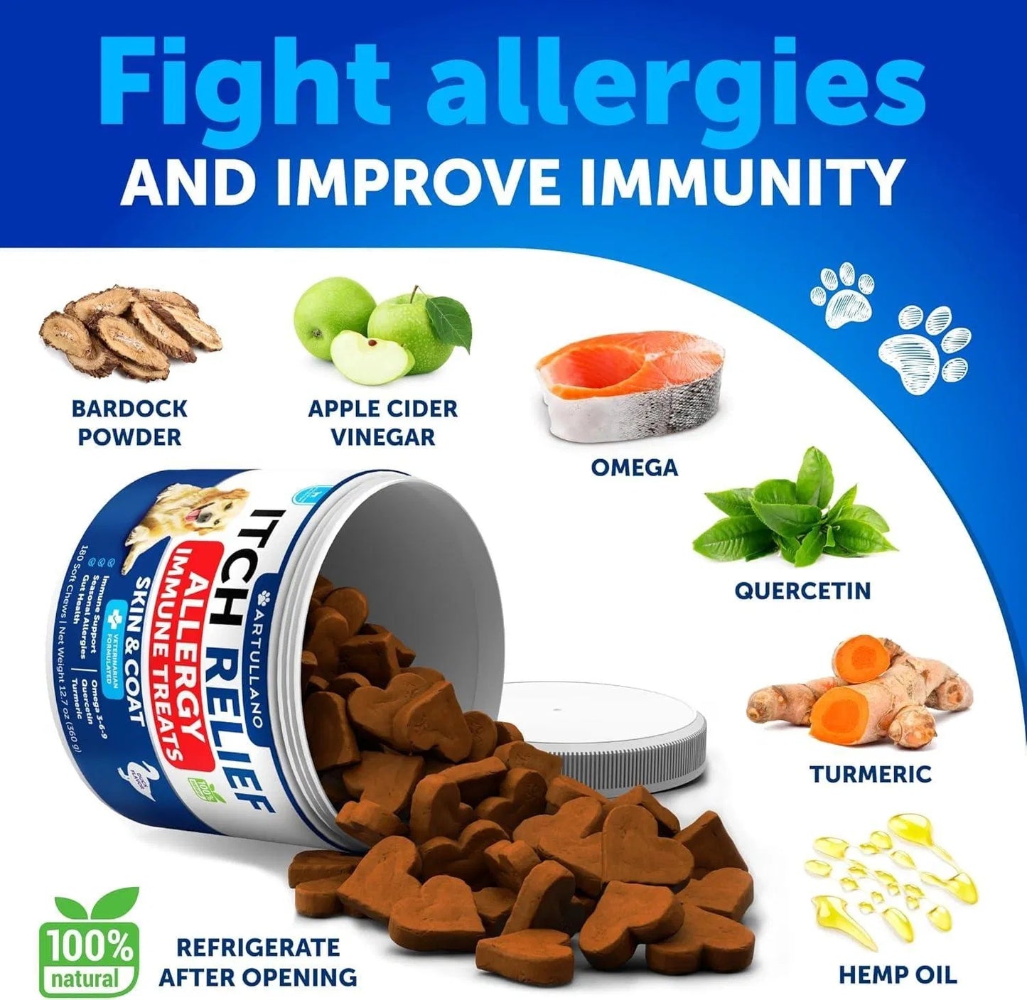 Dog Allergy Relief Chews – Itch & Skin Support with Fish Oil, 180 Soft Treats