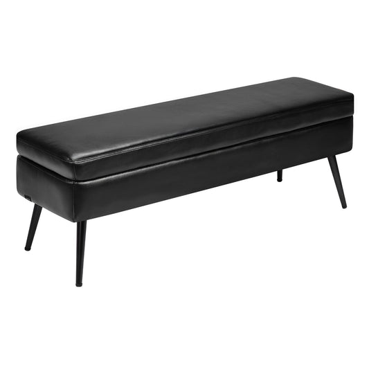 Black PU Leather Storage Ottoman Bench with Metal Legs – Modern Shoe Bench for Entryway, Upholstered End-of-Bed Seat with Hidden Storage, 660 lb Capacity
