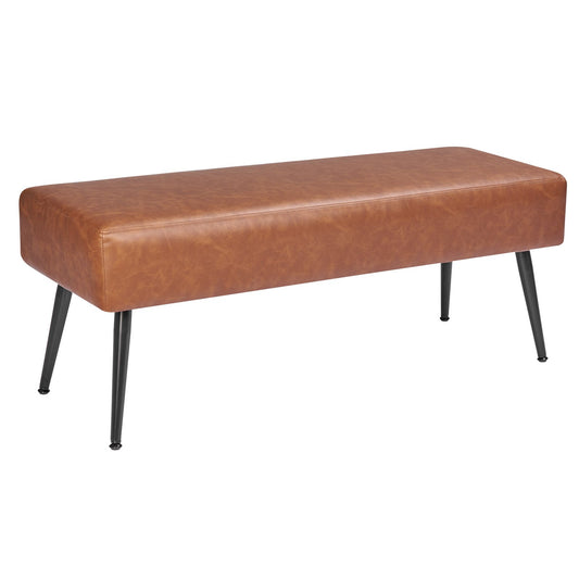 Brown PU Leather Storage Bench with Metal Legs – 660 lb Capacity Flip-Top Shoe Bench