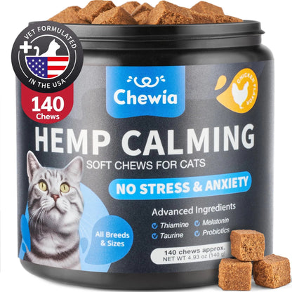 Cat Calming Treats Hemp Calming Care For Cats Cat Melatonin Soft Chews With Hemp Seed Oil And Probiotics Cat Anxiety Relief Storms Travel Grooming Separation Calming Chews For Cats - PulsePrime