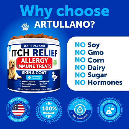 Dog Allergy Relief Chews – Itch & Skin Support with Fish Oil, 180 Soft Treats