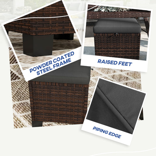 2-Piece Gray Outdoor Wicker Ottoman Set with Cushions – Rattan Footrest & Side Table for Patio, Yard, Poolside