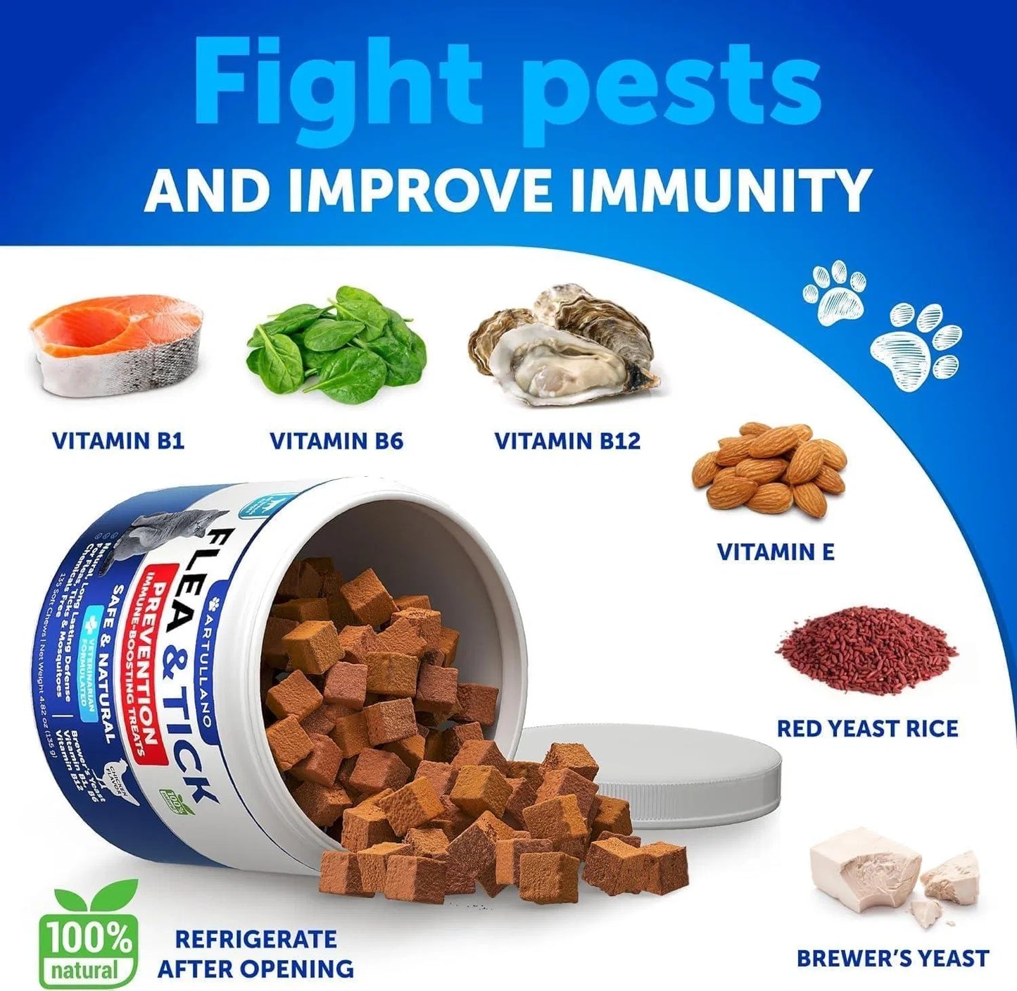 Artullano Flea & Tick Chews for Cats – Natural Daily Supplement for Skin, Coat & Digestion
