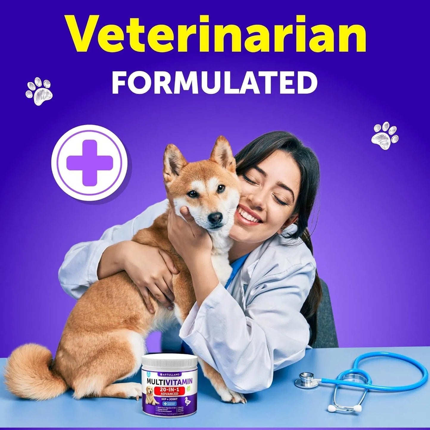 Artullano 20-in-1 Dog Multivitamin Chews – Glucosamine, Joint & Immune Support for Puppies & Seniors