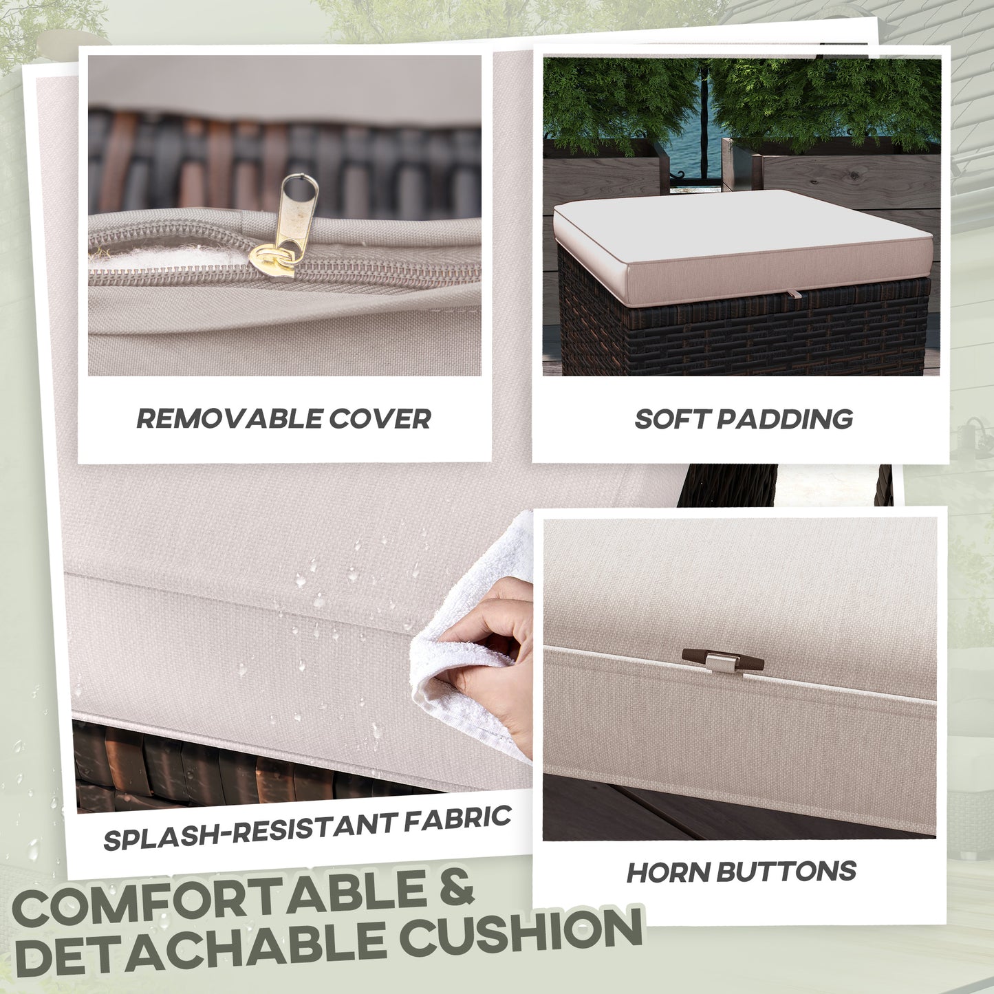 2-Piece Wicker Outdoor Ottoman Set with Cushions - Patio Footrest & Side Table