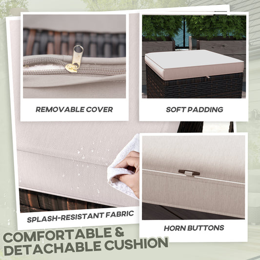 2-Piece Wicker Outdoor Ottoman Set with Cushions - Patio Footrest & Side Table