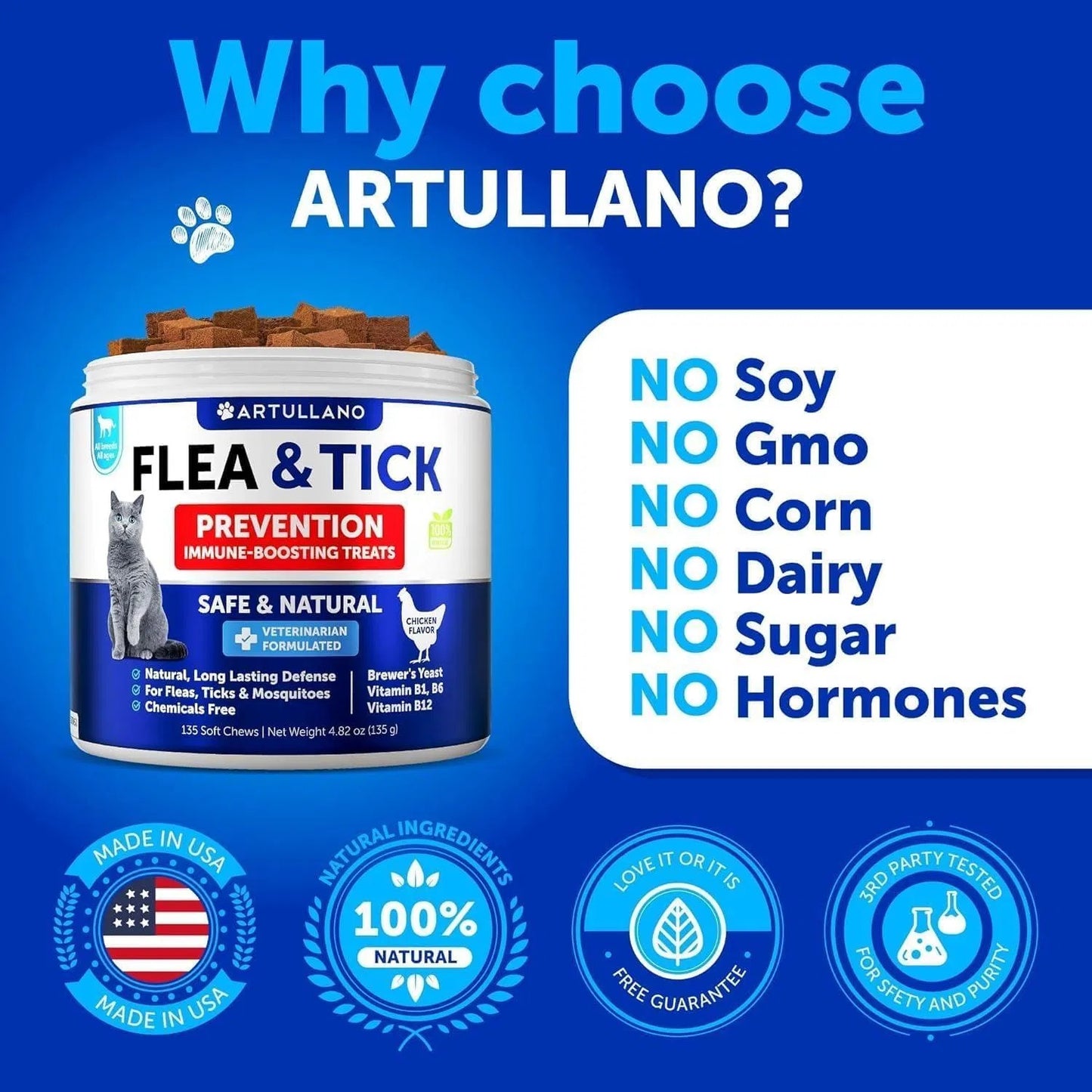 Artullano Flea & Tick Chews for Cats – Natural Daily Supplement for Skin, Coat & Digestion
