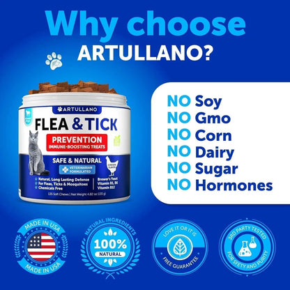 Artullano Flea & Tick Chews for Cats – Natural Daily Supplement for Skin, Coat & Digestion