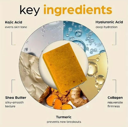 Kojic Acid Dark Spot Remover Soap – Vitamin C, Retinol, Collagen & Turmeric Infused