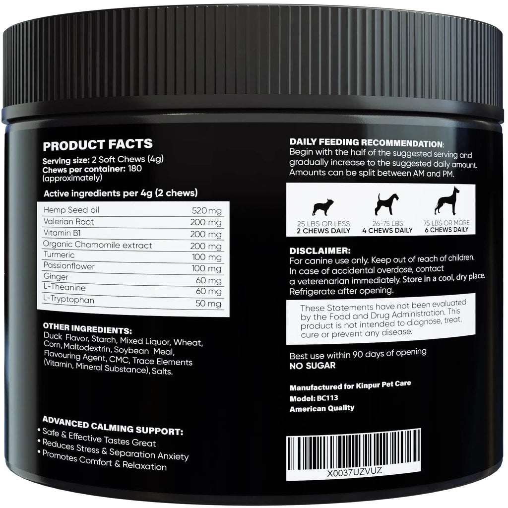 Natural Calming Chews For Dogs With Hemp Oil And Valerian Root Aid During Fireworks Thunderstorms Hip And Joint Health Duck Flavored Dog Calming Treats For All Breeds 180 Chews