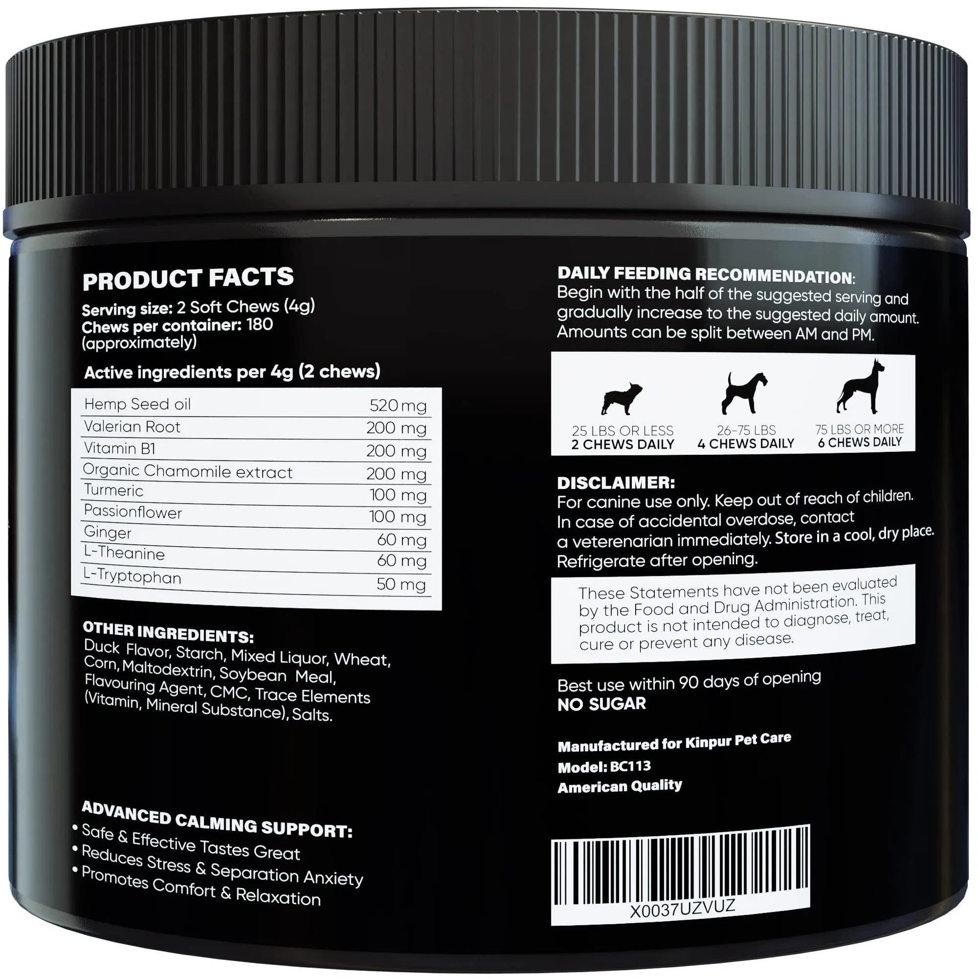 Natural Calming Chews For Dogs With Hemp Oil And Valerian Root Aid During Fireworks Thunderstorms Hip And Joint Health Duck Flavored Dog Calming Treats For All Breeds 180 Chews