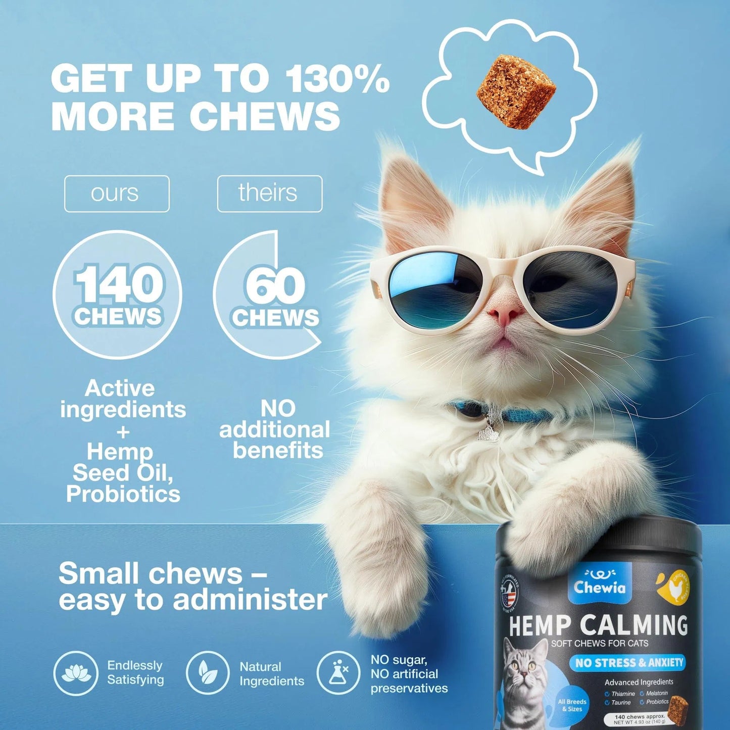 Cat Calming Treats Hemp Calming Care For Cats Cat Melatonin Soft Chews With Hemp Seed Oil And Probiotics Cat Anxiety Relief Storms Travel Grooming Separation Calming Chews For Cats - PulsePrime
