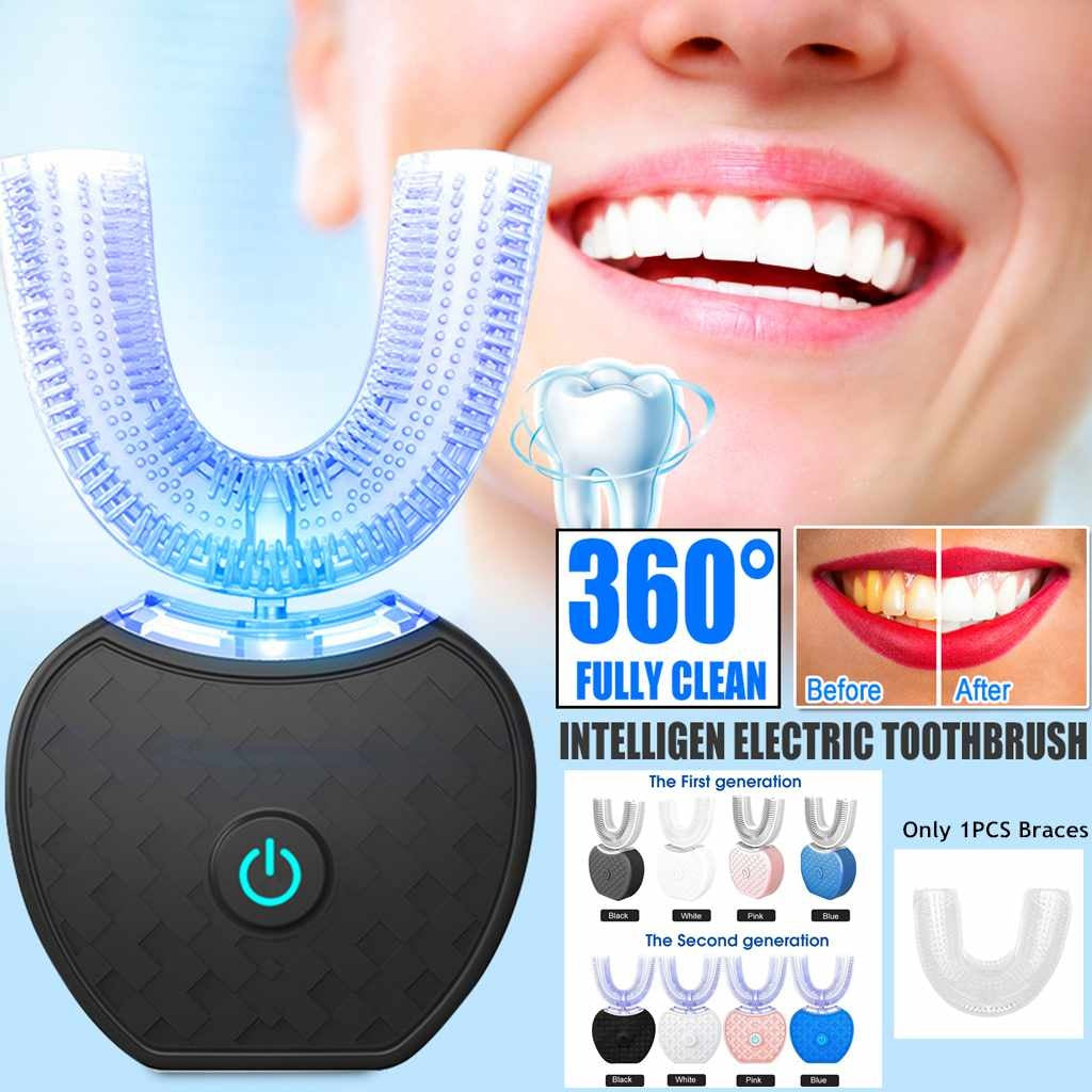 360° Smart Electric U-Type Toothbrush – Automatic Whitening Blue Light, USB Rechargeable & Waterproof - PulsePrime