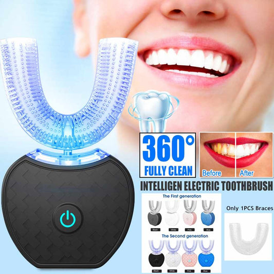 360° Smart Electric U-Type Toothbrush – Automatic Whitening Blue Light, USB Rechargeable & Waterproof - PulsePrime
